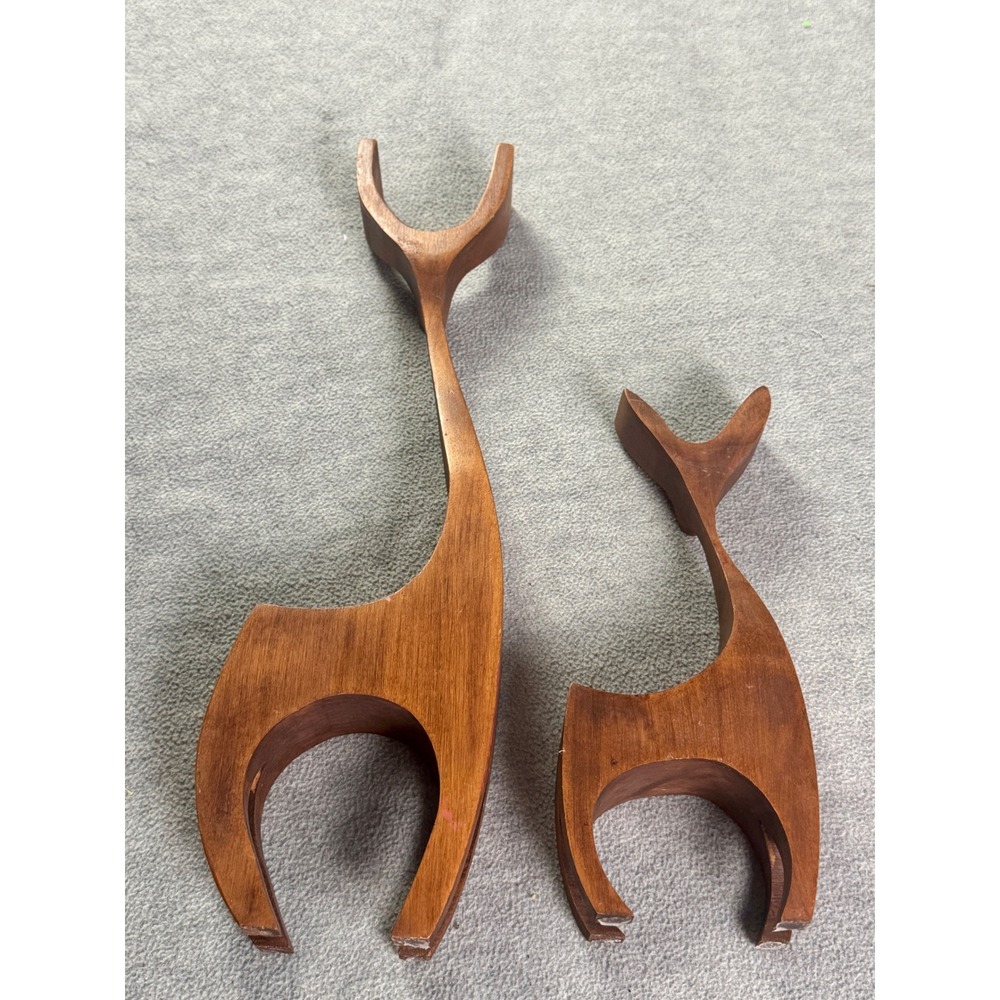 Vintage Mid Century Modern MCM Wood Deer Giraffe Figurine Set Sculptures